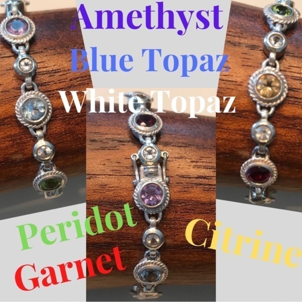 Sparkly Shiny Sterling Silver Multi Gem Bracelet 🎁💙💜💛💚🤍 - Picture 3 of 6